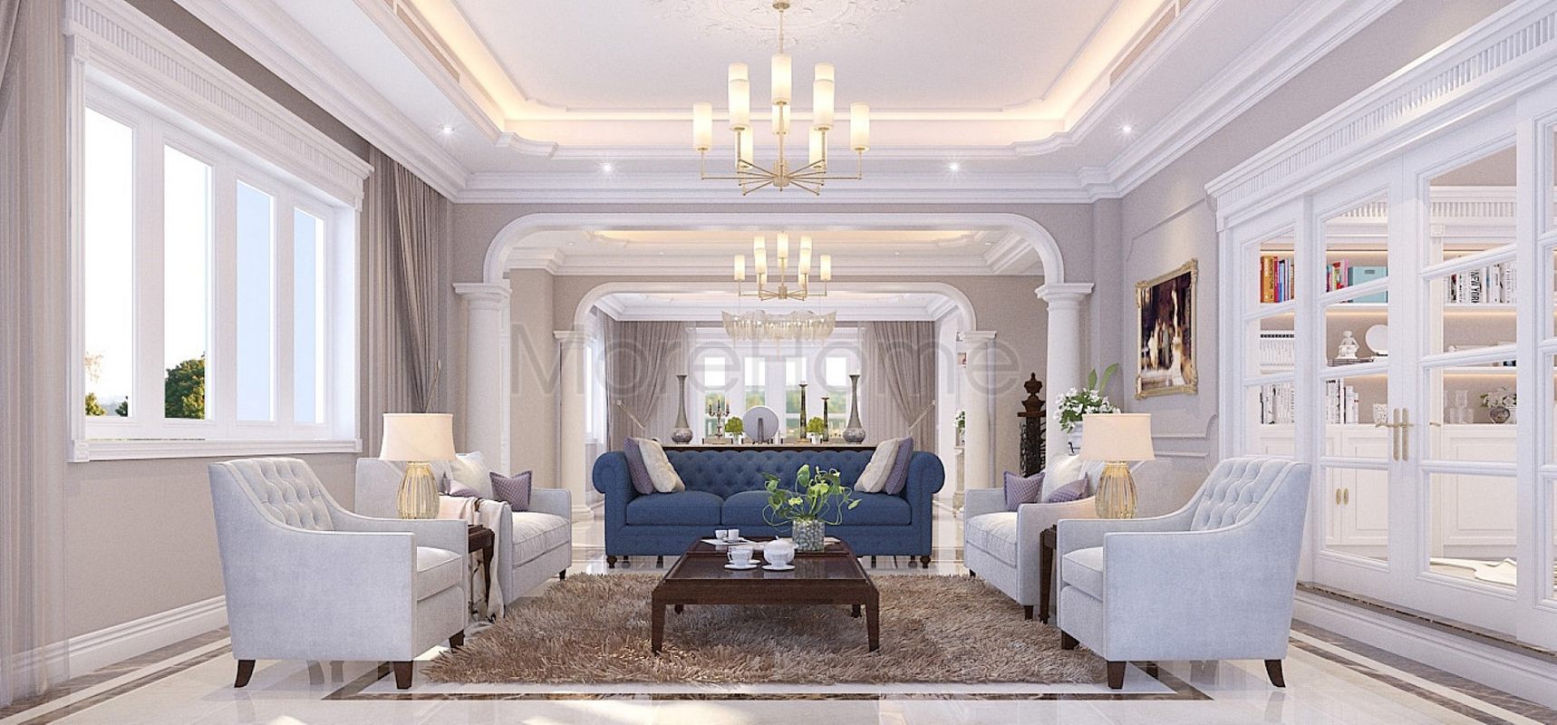 Thiết kế sofa phòng khách cổ điển - Vinhome RiverSide